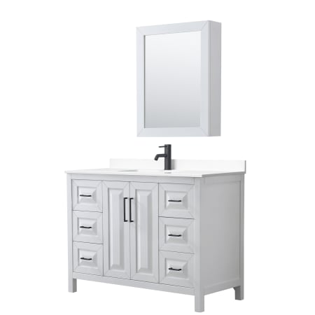 A large image of the Wyndham Collection WCV252548S-VCA-MED White / White Cultured Marble Top / Matte Black Hardware