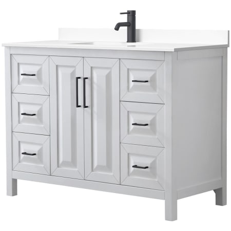 A large image of the Wyndham Collection WCV252548S-VCA-MXX White / White Cultured Marble Top / Matte Black Hardware
