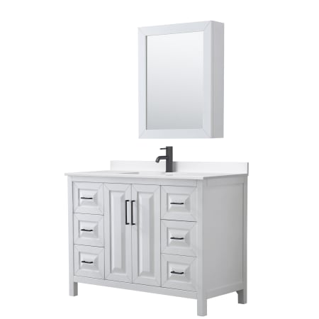 A large image of the Wyndham Collection WCV252548S-QTZ-UNSMED White / White Quartz Top / Matte Black Hardware