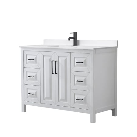 A large image of the Wyndham Collection WCV252548S-QTZ-UNSMXX White / White Quartz Top / Matte Black Hardware