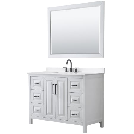 A large image of the Wyndham Collection WCV252548S-QTZ-US3M46 White / White Quartz Top / Matte Black Hardware