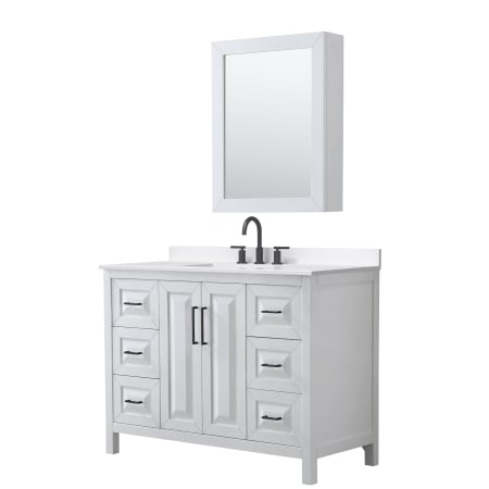 A large image of the Wyndham Collection WCV252548S-QTZ-US3MED White / White Quartz Top / Matte Black Hardware