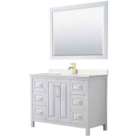 A large image of the Wyndham Collection WCV252548S-VCA-M46 White / Carrara Cultured Marble Top / Brushed Gold Hardware