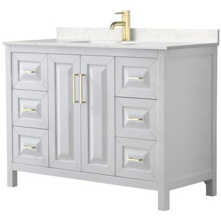 A large image of the Wyndham Collection WCV252548S-VCA-MXX White / Carrara Cultured Marble Top / Brushed Gold Hardware