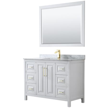 A large image of the Wyndham Collection WCV252548SUNSM46 White / White Carrara Marble Top / Brushed Gold Hardware