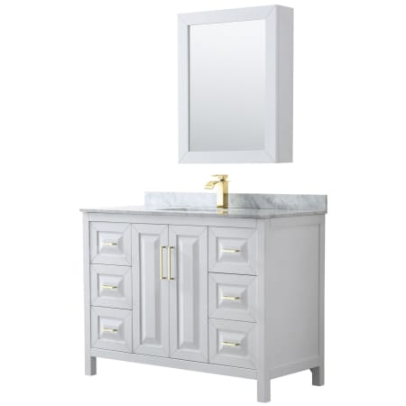 A large image of the Wyndham Collection WCV252548SUNSMED White / White Carrara Marble Top / Brushed Gold Hardware