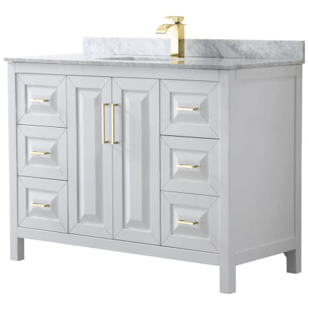 A large image of the Wyndham Collection WCV252548SUNSMXX White / White Carrara Marble Top / Brushed Gold Hardware
