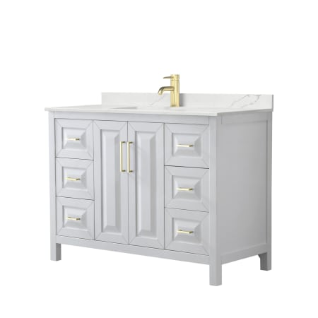 A large image of the Wyndham Collection WCV252548S-QTZ-UNSMXX White / Giotto Quartz Top / Brushed Gold Hardware