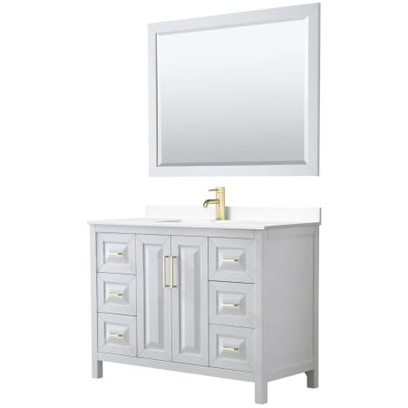 A large image of the Wyndham Collection WCV252548S-VCA-M46 White / White Cultured Marble Top / Brushed Gold Hardware