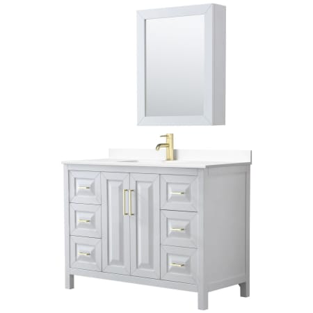 A large image of the Wyndham Collection WCV252548S-VCA-MED White / White Cultured Marble Top / Brushed Gold Hardware
