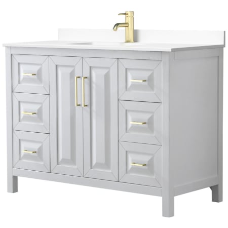 A large image of the Wyndham Collection WCV252548S-VCA-MXX White / White Cultured Marble Top / Brushed Gold Hardware