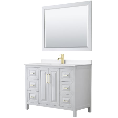 A large image of the Wyndham Collection WCV252548S-QTZ-UNSM46 White / White Quartz Top / Brushed Gold Hardware