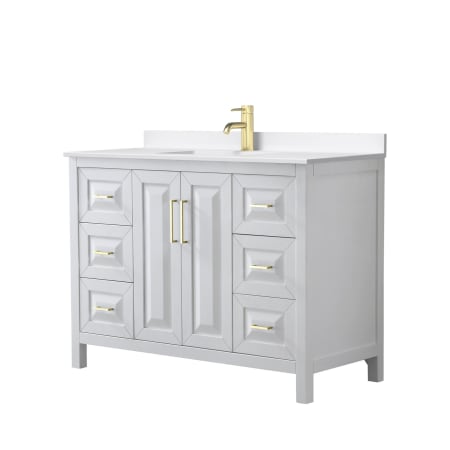 A large image of the Wyndham Collection WCV252548S-QTZ-UNSMXX White / White Quartz Top / Brushed Gold Hardware