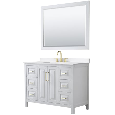 A large image of the Wyndham Collection WCV252548S-QTZ-US3M46 White / White Quartz Top / Brushed Gold Hardware