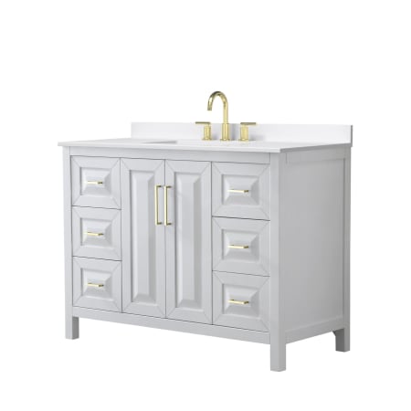 A large image of the Wyndham Collection WCV252548S-QTZ-US3MXX White / White Quartz Top / Brushed Gold Hardware