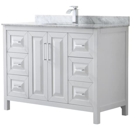 A large image of the Wyndham Collection WCV252548SUNSMXX White / White Carrara Marble Top / Polished Chrome Hardware