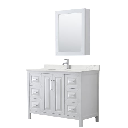 A large image of the Wyndham Collection WCV252548S-QTZ-UNSMED White / Giotto Quartz Top / Polished Chrome Hardware