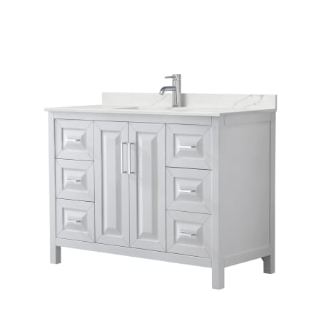 A large image of the Wyndham Collection WCV252548S-QTZ-UNSMXX White / Giotto Quartz Top / Polished Chrome Hardware