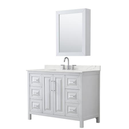 A large image of the Wyndham Collection WCV252548S-QTZ-US3MED White / Giotto Quartz Top / Polished Chrome Hardware