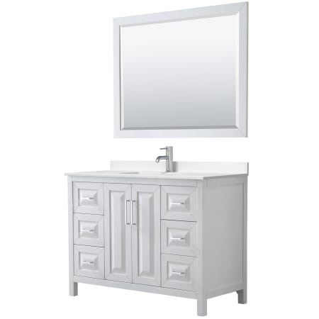 A large image of the Wyndham Collection WCV252548S-QTZ-UNSM46 White / White Quartz Top / Polished Chrome Hardware