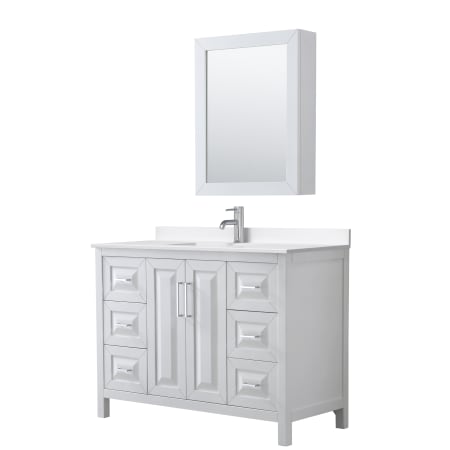 A large image of the Wyndham Collection WCV252548S-QTZ-UNSMED White / White Quartz Top / Polished Chrome Hardware