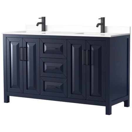 A large image of the Wyndham Collection WCV252560D-VCA-MXX Dark Blue / White Cultured Marble Top / Matte Black Hardware