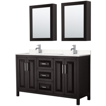 A large image of the Wyndham Collection WCV252560D-VCA-MED Dark Espresso / Carrara Cultured Marble Top / Polished Chrome Hardware