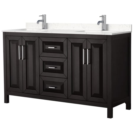 A large image of the Wyndham Collection WCV252560D-VCA-MXX Dark Espresso / Carrara Cultured Marble Top / Polished Chrome Hardware
