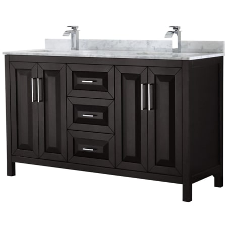 A large image of the Wyndham Collection WCV252560DUNSMXX Dark Espresso / White Carrara Marble Top / Polished Chrome Hardware