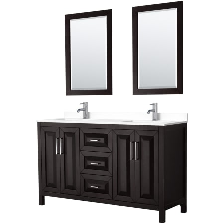 A large image of the Wyndham Collection WCV252560D-VCA-M24 Dark Espresso / White Cultured Marble Top / Polished Chrome Hardware