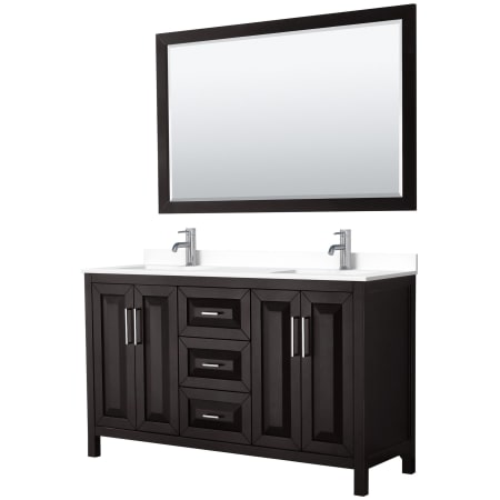 A large image of the Wyndham Collection WCV252560D-VCA-M58 Dark Espresso / White Cultured Marble Top / Polished Chrome Hardware