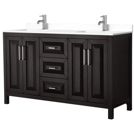 A large image of the Wyndham Collection WCV252560D-VCA-MXX Dark Espresso / White Cultured Marble Top / Polished Chrome Hardware