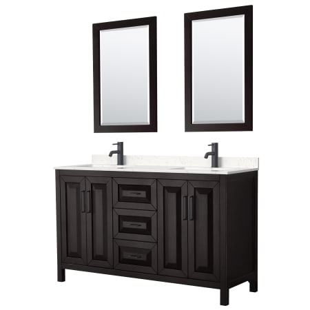 A large image of the Wyndham Collection WCV252560D-VCA-M24 Dark Espresso / Carrara Cultured Marble Top / Matte Black Hardware