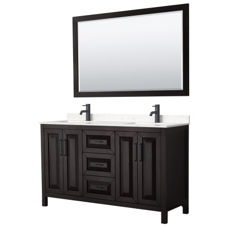 A large image of the Wyndham Collection WCV252560D-VCA-M58 Dark Espresso / Carrara Cultured Marble Top / Matte Black Hardware