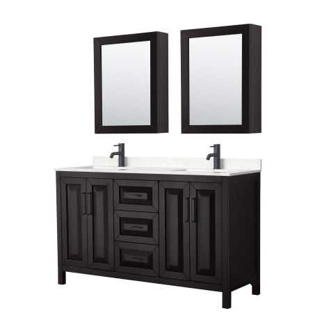 A large image of the Wyndham Collection WCV252560D-VCA-MED Dark Espresso / Carrara Cultured Marble Top / Matte Black Hardware