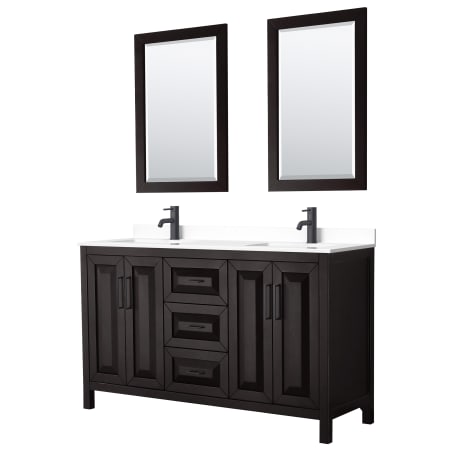A large image of the Wyndham Collection WCV252560D-VCA-M24 Dark Espresso / White Cultured Marble Top / Matte Black Hardware