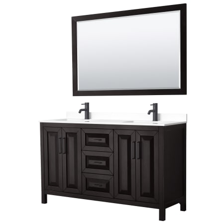 A large image of the Wyndham Collection WCV252560D-VCA-M58 Dark Espresso / White Cultured Marble Top / Matte Black Hardware