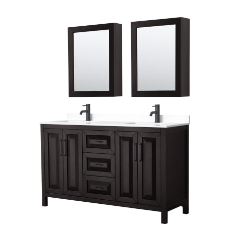 A large image of the Wyndham Collection WCV252560D-VCA-MED Dark Espresso / White Cultured Marble Top / Matte Black Hardware