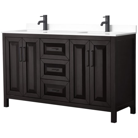 A large image of the Wyndham Collection WCV252560D-VCA-MXX Dark Espresso / White Cultured Marble Top / Matte Black Hardware