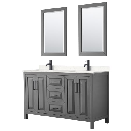 A large image of the Wyndham Collection WCV252560D-VCA-M24 Dark Gray / Carrara Cultured Marble Top / Matte Black Hardware
