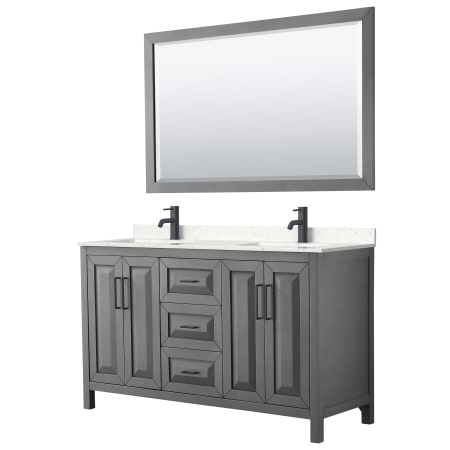 A large image of the Wyndham Collection WCV252560D-VCA-M58 Dark Gray / Carrara Cultured Marble Top / Matte Black Hardware