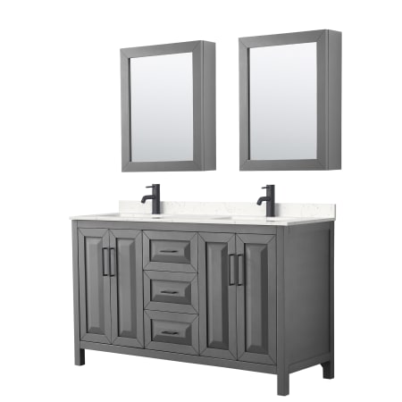 A large image of the Wyndham Collection WCV252560D-VCA-MED Dark Gray / Carrara Cultured Marble Top / Matte Black Hardware