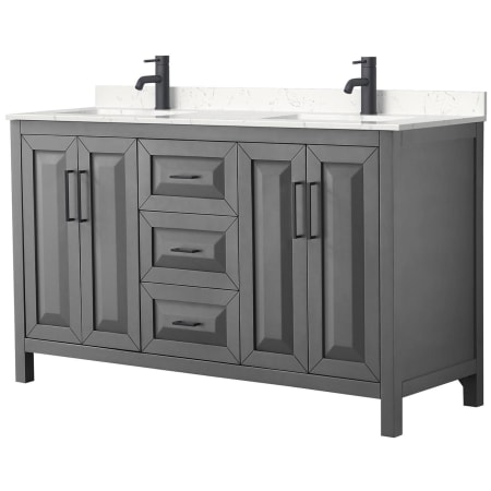 A large image of the Wyndham Collection WCV252560D-VCA-MXX Dark Gray / Carrara Cultured Marble Top / Matte Black Hardware
