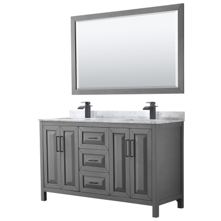 A large image of the Wyndham Collection WCV252560DUNSM58 Dark Gray / White Carrara Marble Top / Matte Black Hardware