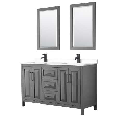 A large image of the Wyndham Collection WCV252560D-VCA-M24 Dark Gray / White Cultured Marble Top / Matte Black Hardware