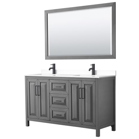 A large image of the Wyndham Collection WCV252560D-VCA-M58 Dark Gray / White Cultured Marble Top / Matte Black Hardware