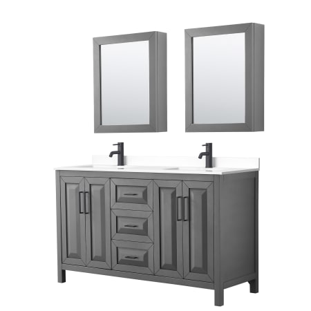 A large image of the Wyndham Collection WCV252560D-VCA-MED Dark Gray / White Cultured Marble Top / Matte Black Hardware