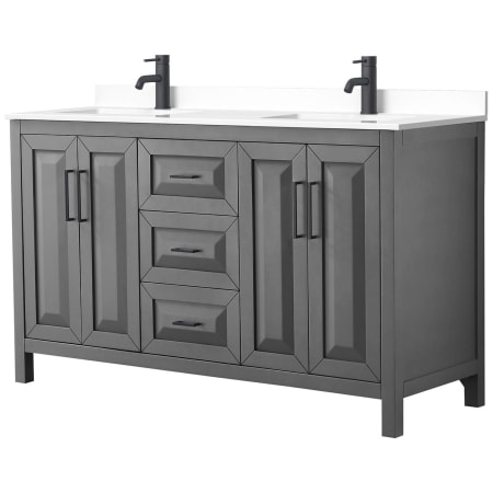 A large image of the Wyndham Collection WCV252560D-VCA-MXX Dark Gray / White Cultured Marble Top / Matte Black Hardware