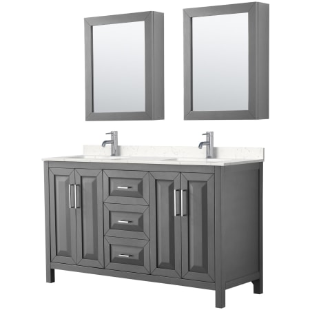 A large image of the Wyndham Collection WCV252560D-VCA-MED Dark Gray / Carrara Cultured Marble Top / Polished Chrome Hardware