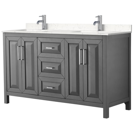 A large image of the Wyndham Collection WCV252560D-VCA-MXX Dark Gray / Carrara Cultured Marble Top / Polished Chrome Hardware